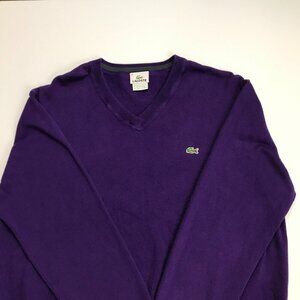 LACOSTE Men 6 - XL Cotton PURPLE V-Neck Logo Sweater
